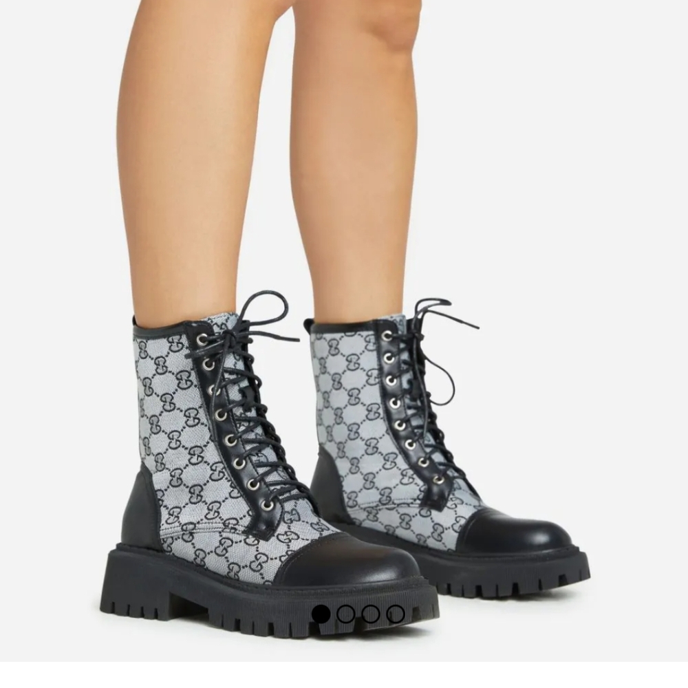 NIB Luxury Designer Double G print Combat lace up boots size 7 Inspired - Picture 4 of 10